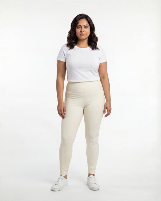 Beige High Waist Leggings for Women | Stretchable, Breathable, Soft Fabric | All-Day Comfort Activewear Pants