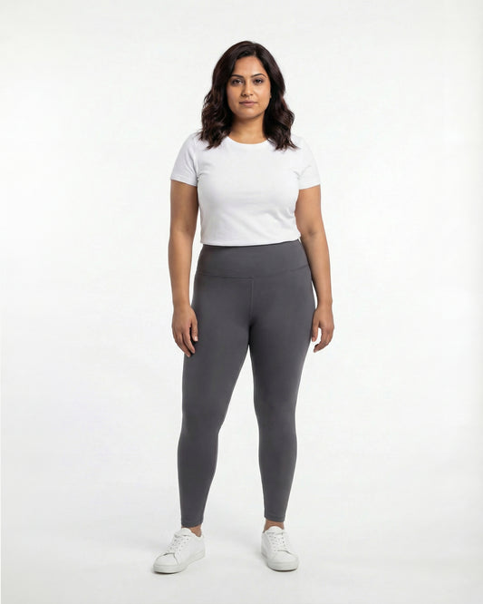 Grey High Waist Leggings for Women | Stretchable, Breathable, Soft Fabric | All-Day Comfort Activewear Pants