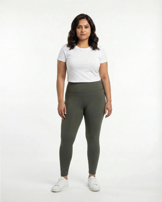 Olive Green - High Waist Leggings for Women | Stretchable, Breathable, Soft Fabric | All-Day Comfort Activewear Pants