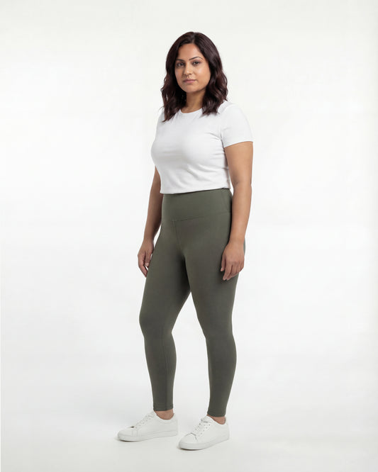 Olive Green - High Waist Leggings for Women | Stretchable, Breathable, Soft Fabric | All-Day Comfort Activewear Pants