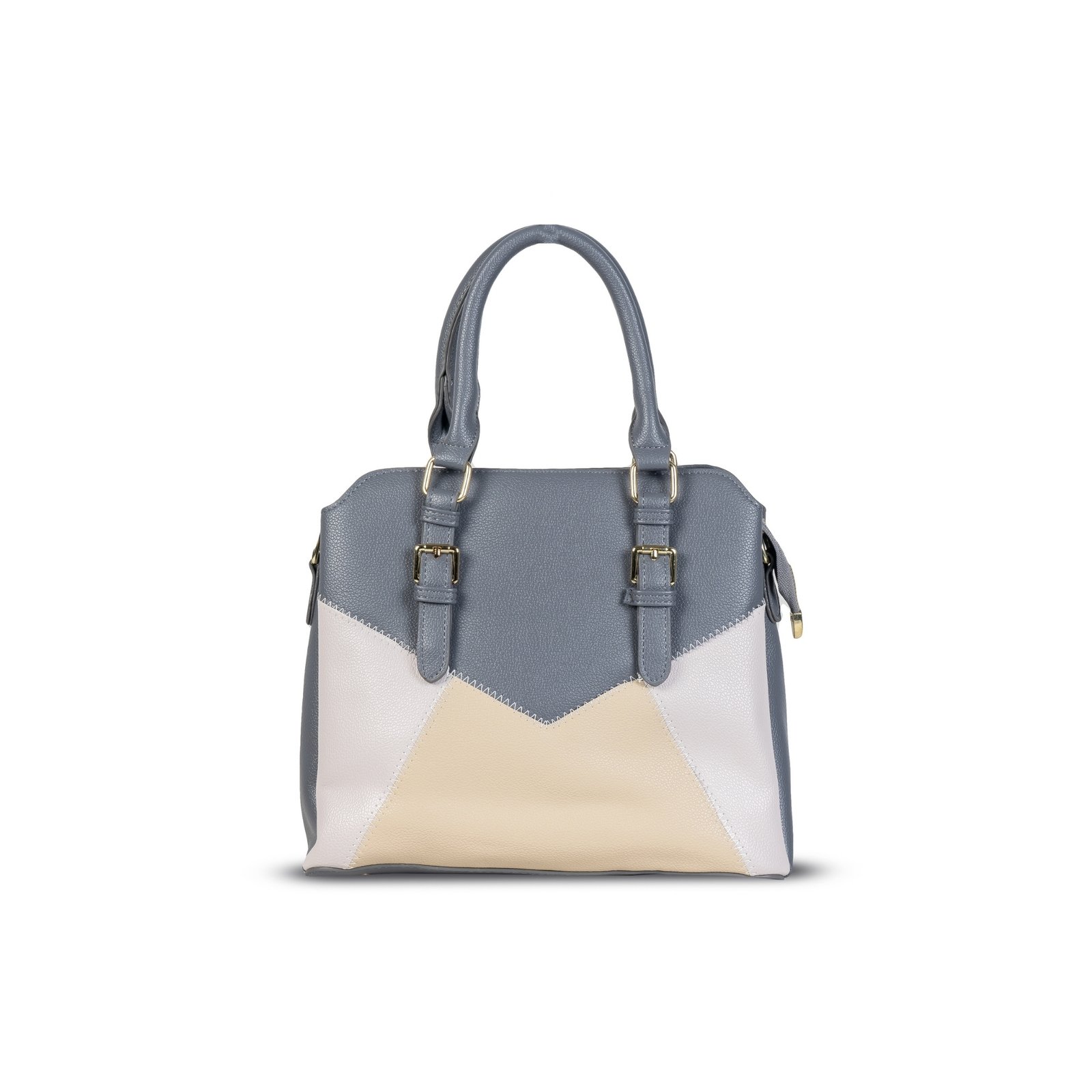 FIRSTGLOW Dual-Tone Smooth Leatherette Handbag with Structured Design – Grey & Beige - Image 2