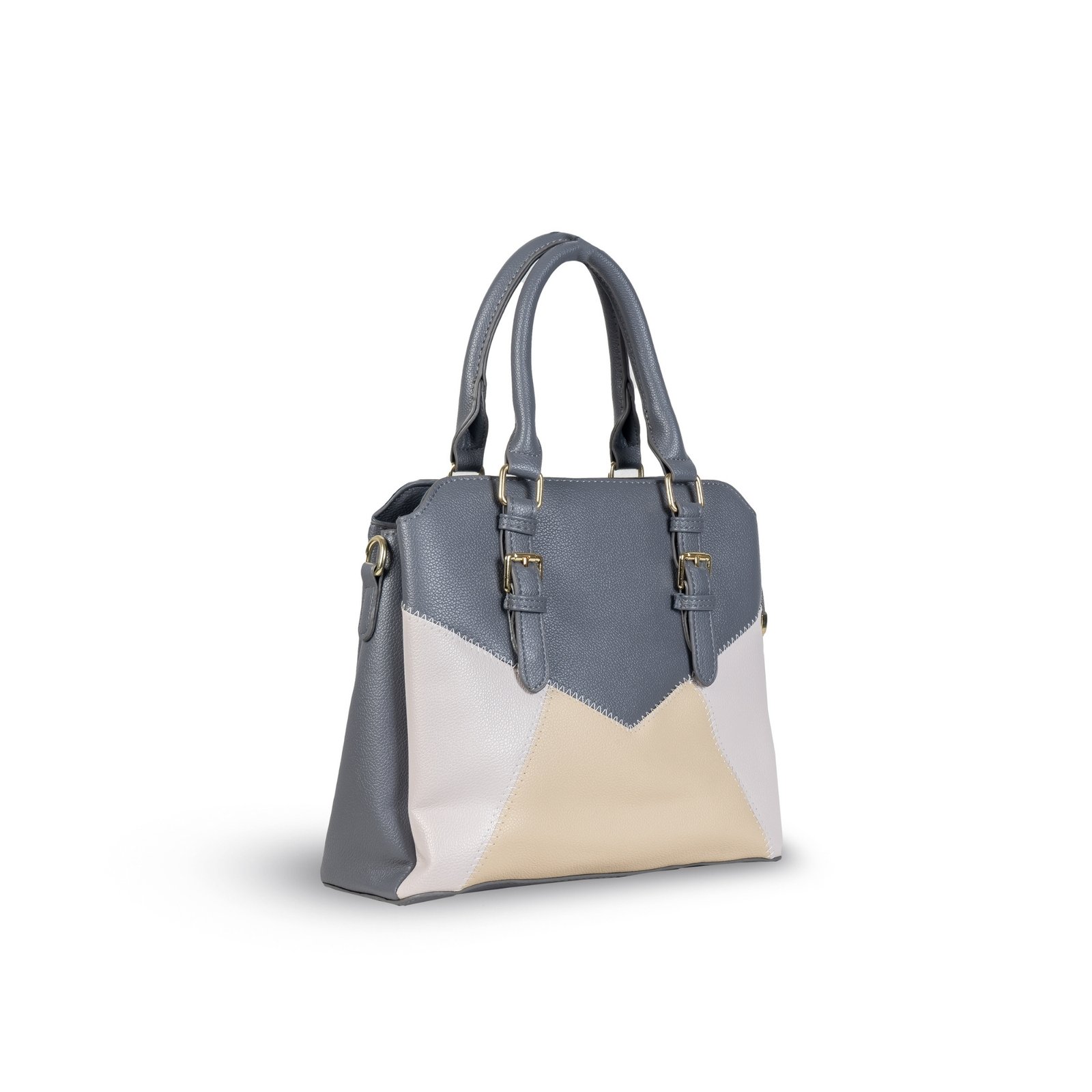 FIRSTGLOW Dual-Tone Smooth Leatherette Handbag with Structured Design – Grey & Beige