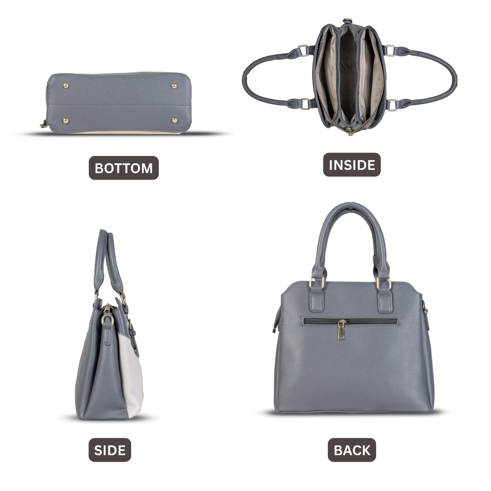FIRSTGLOW Dual-Tone Smooth Leatherette Handbag with Structured Design – Grey & Beige - Image 3