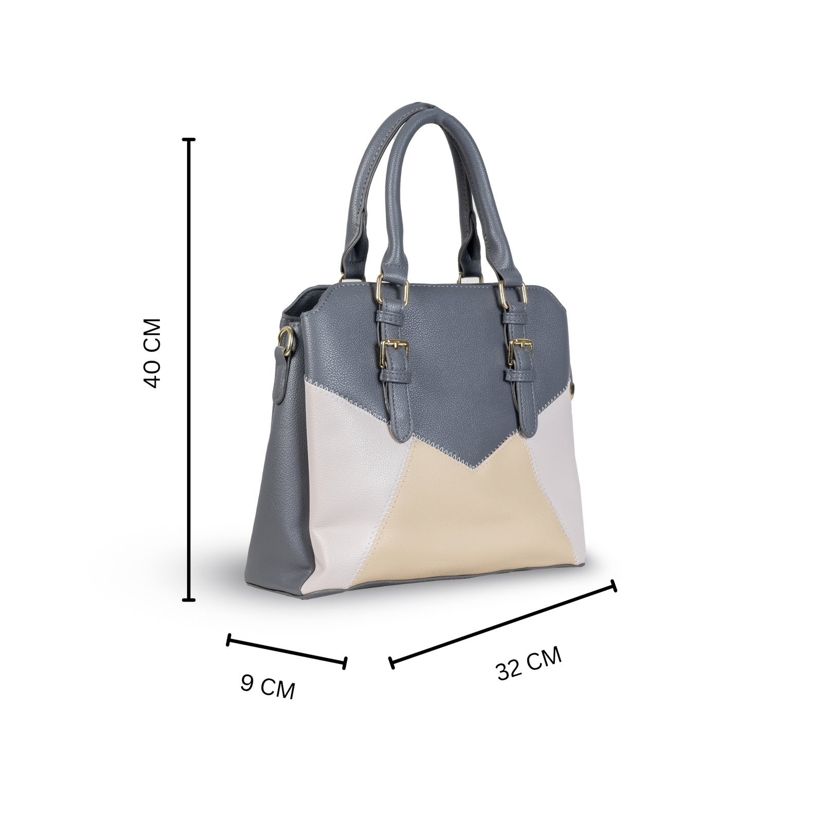 FIRSTGLOW Dual-Tone Smooth Leatherette Handbag with Structured Design – Grey & Beige - Image 4