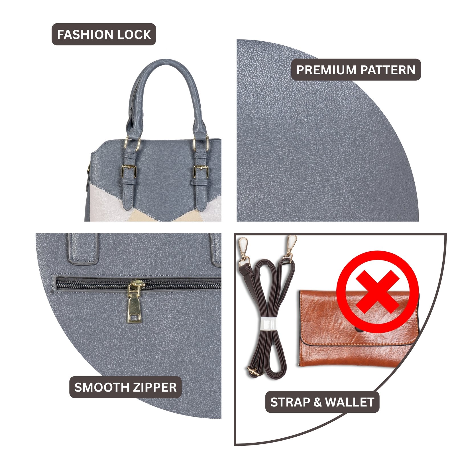 FIRSTGLOW Dual-Tone Smooth Leatherette Handbag with Structured Design – Grey & Beige - Image 5
