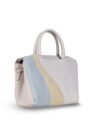 FIRSTGLOW Tri-Tone Smooth Leatherette Handbag with Dual Handles – Grey, Blue & Peach