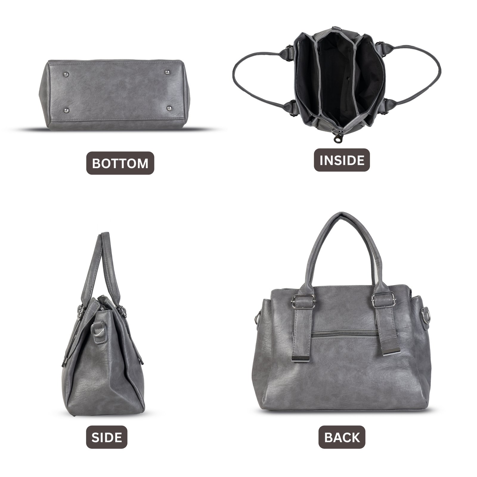 FIRSTGLOW Classic Smooth-Texture Handbag with Dual Handles – Urban Grey - Image 4