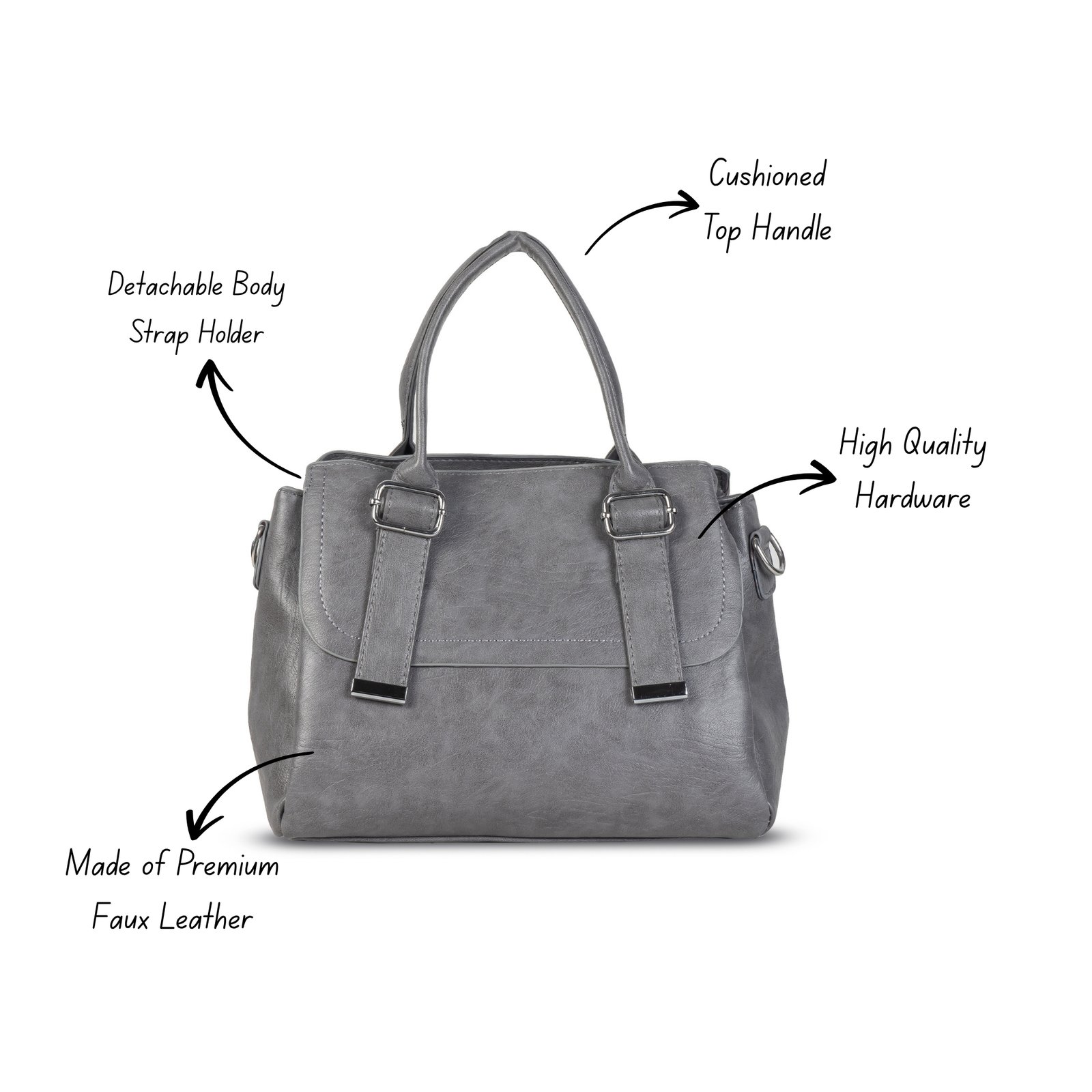 FIRSTGLOW Classic Smooth-Texture Handbag with Dual Handles – Urban Grey - Image 8