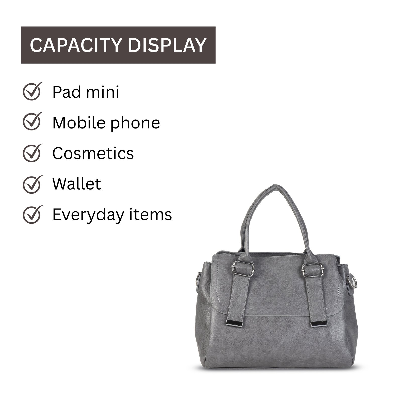 FIRSTGLOW Classic Smooth-Texture Handbag with Dual Handles – Urban Grey - Image 9
