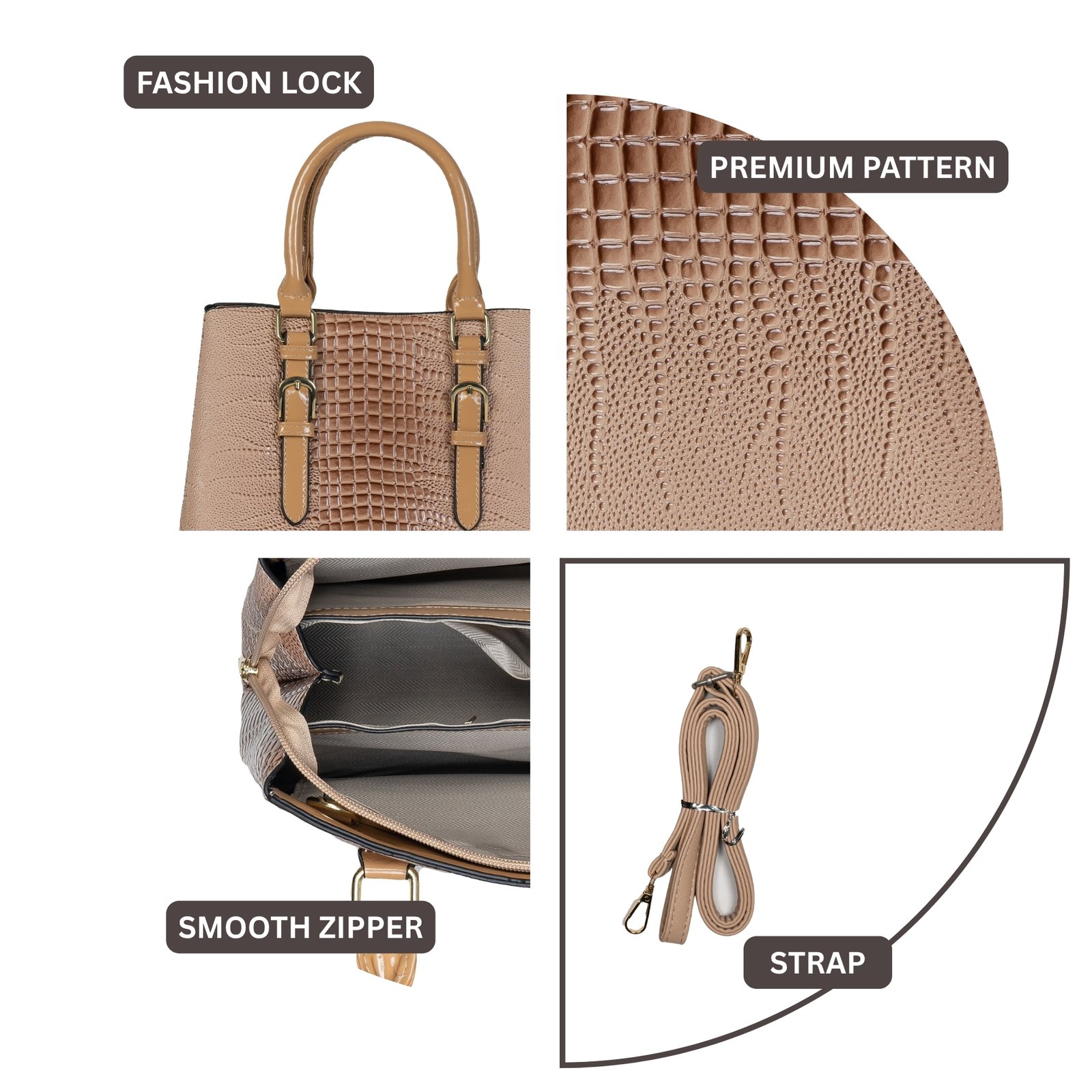 FIRSTGLOW Classic Textured Leatherette Handbag with Dual Handles – Coffee Mocha Brown - Image 5