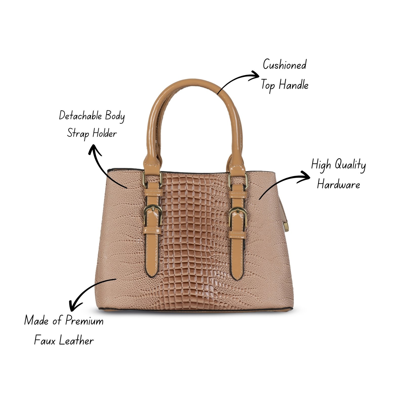 FIRSTGLOW Classic Textured Leatherette Handbag with Dual Handles – Coffee Mocha Brown - Image 7