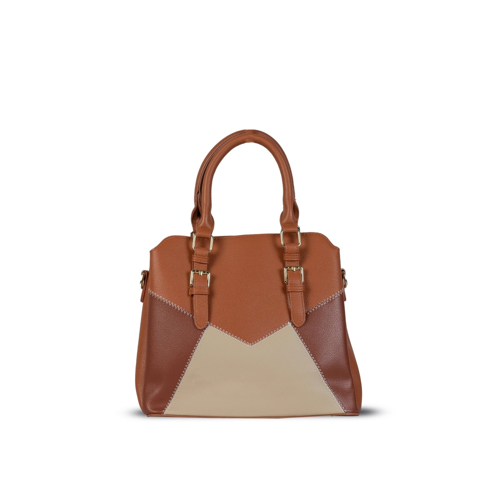 FIRSTGLOW Signature Tri-Tone Leatherette Handbag with Dual Handles – Warm Earth Blend - Image 2