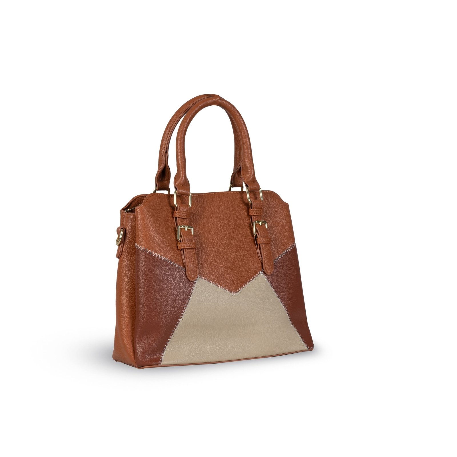FIRSTGLOW Signature Tri-Tone Leatherette Handbag with Dual Handles – Warm Earth Blend