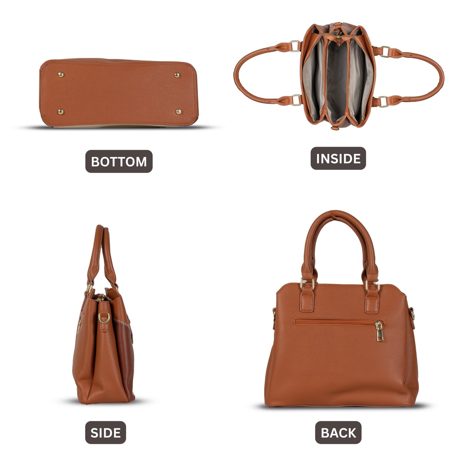 FIRSTGLOW Signature Tri-Tone Leatherette Handbag with Dual Handles – Warm Earth Blend - Image 3