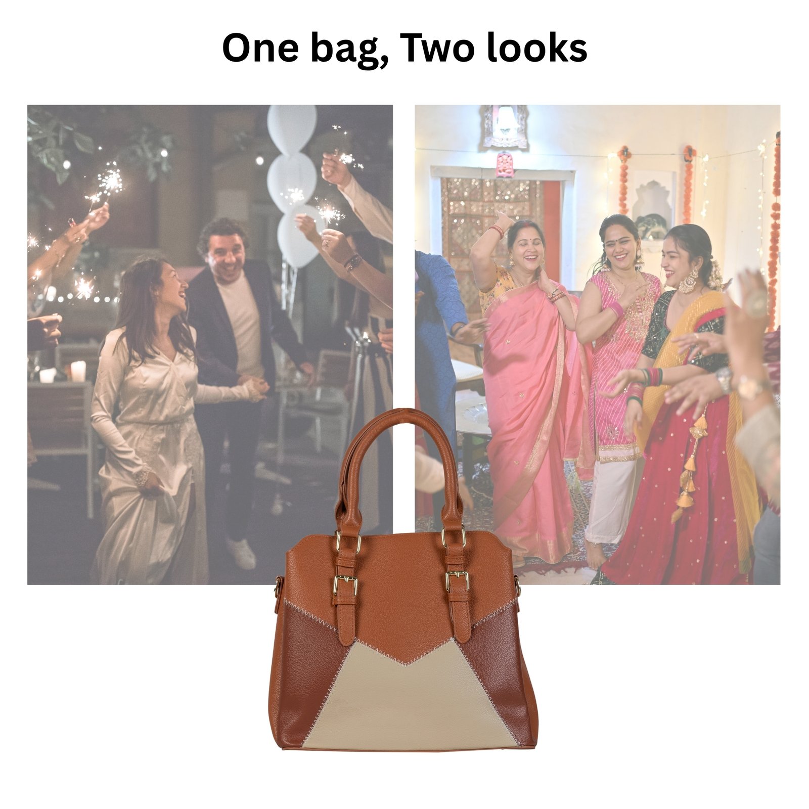 FIRSTGLOW Signature Tri-Tone Leatherette Handbag with Dual Handles – Warm Earth Blend - Image 6