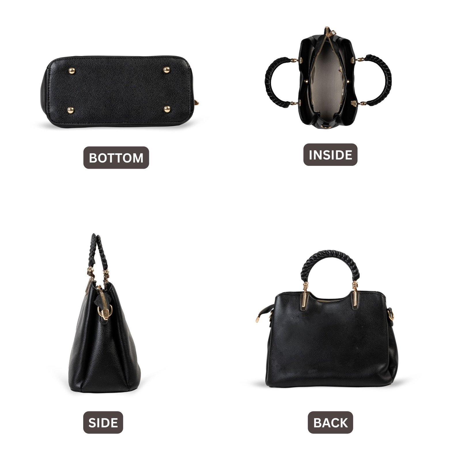 FIRSTGLOW Luxe Croco-Pattern Leatherette Handbag with Metal Handle – Onyx Velvet Shade - Image 3