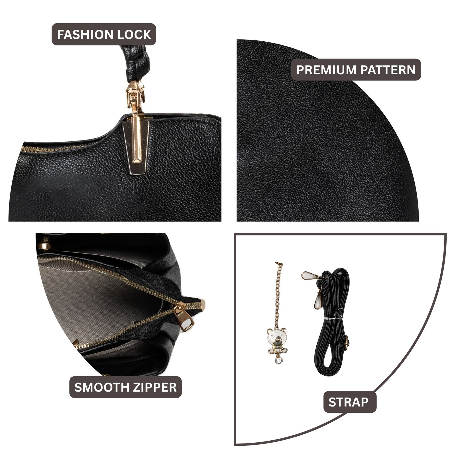 FIRSTGLOW Luxe Croco-Pattern Leatherette Handbag with Metal Handle – Onyx Velvet Shade - Image 5