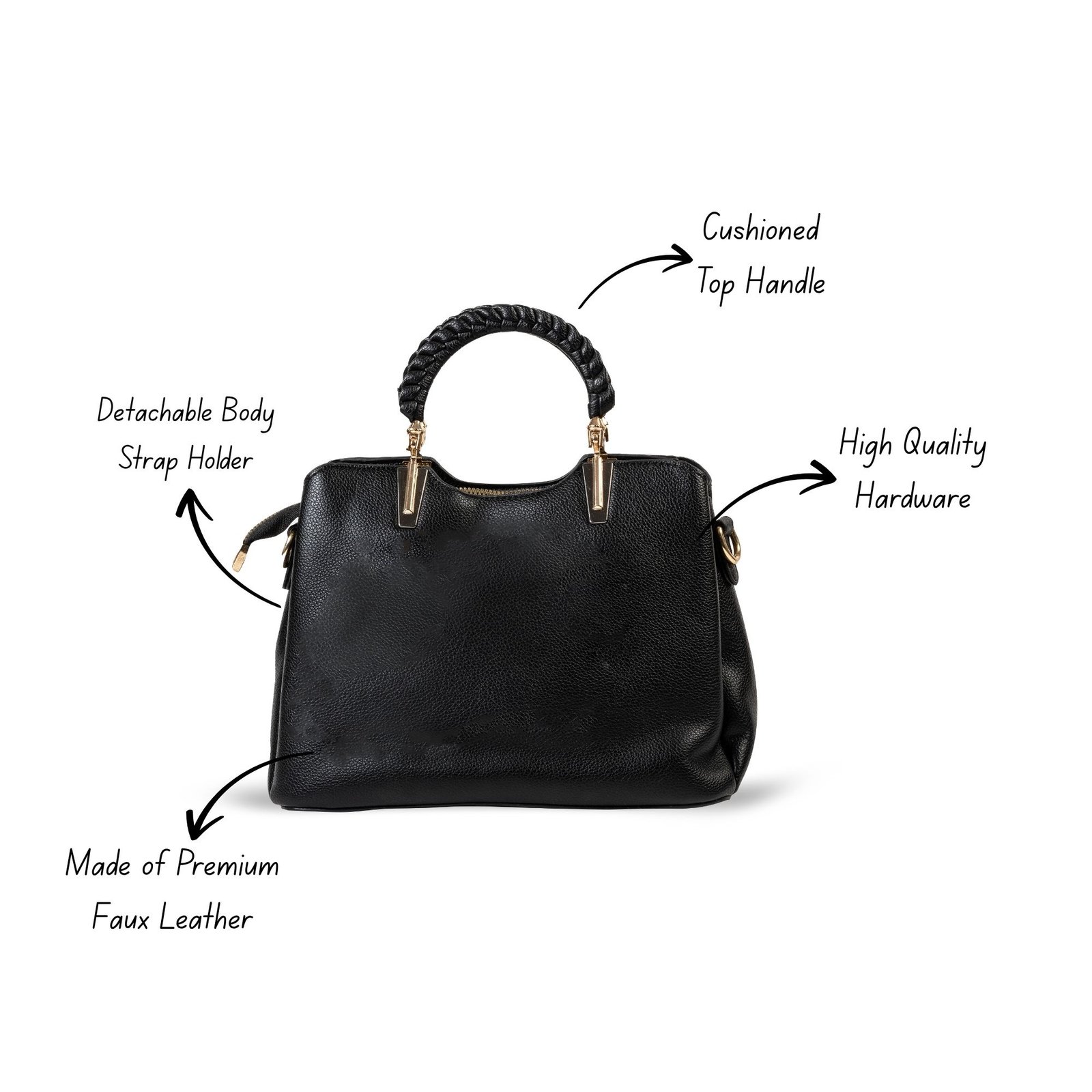 FIRSTGLOW Luxe Croco-Pattern Leatherette Handbag with Metal Handle – Onyx Velvet Shade - Image 7