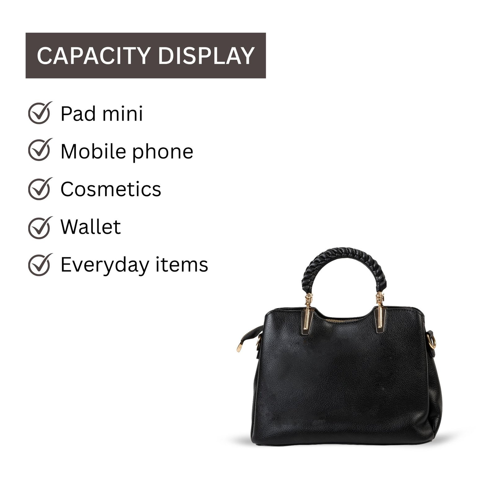 FIRSTGLOW Luxe Croco-Pattern Leatherette Handbag with Metal Handle – Onyx Velvet Shade - Image 8