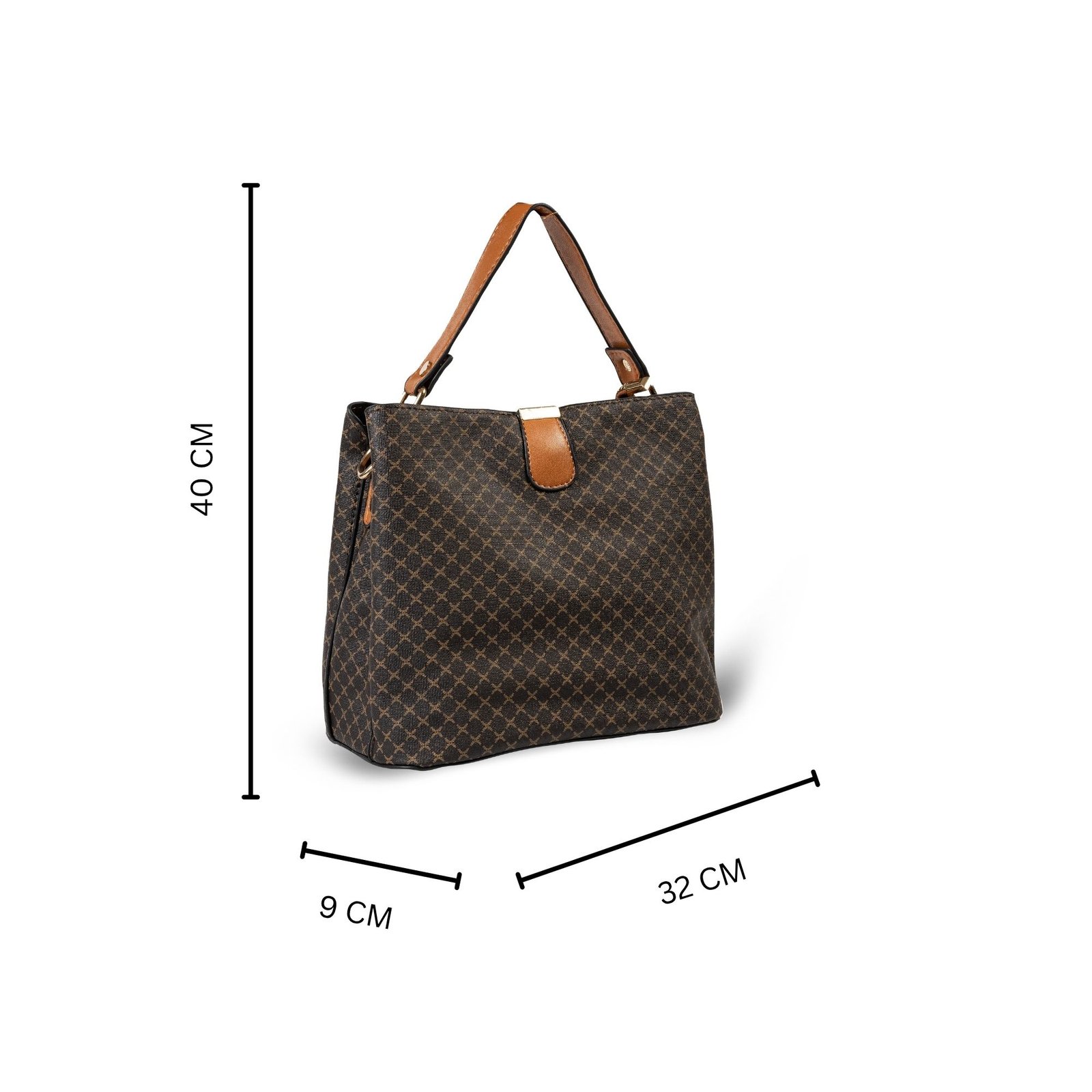 FIRSTGLOW Signature Monogram Leatherette Handbag with Contrast Handle – Mocha Chestnut Blend - Image 4