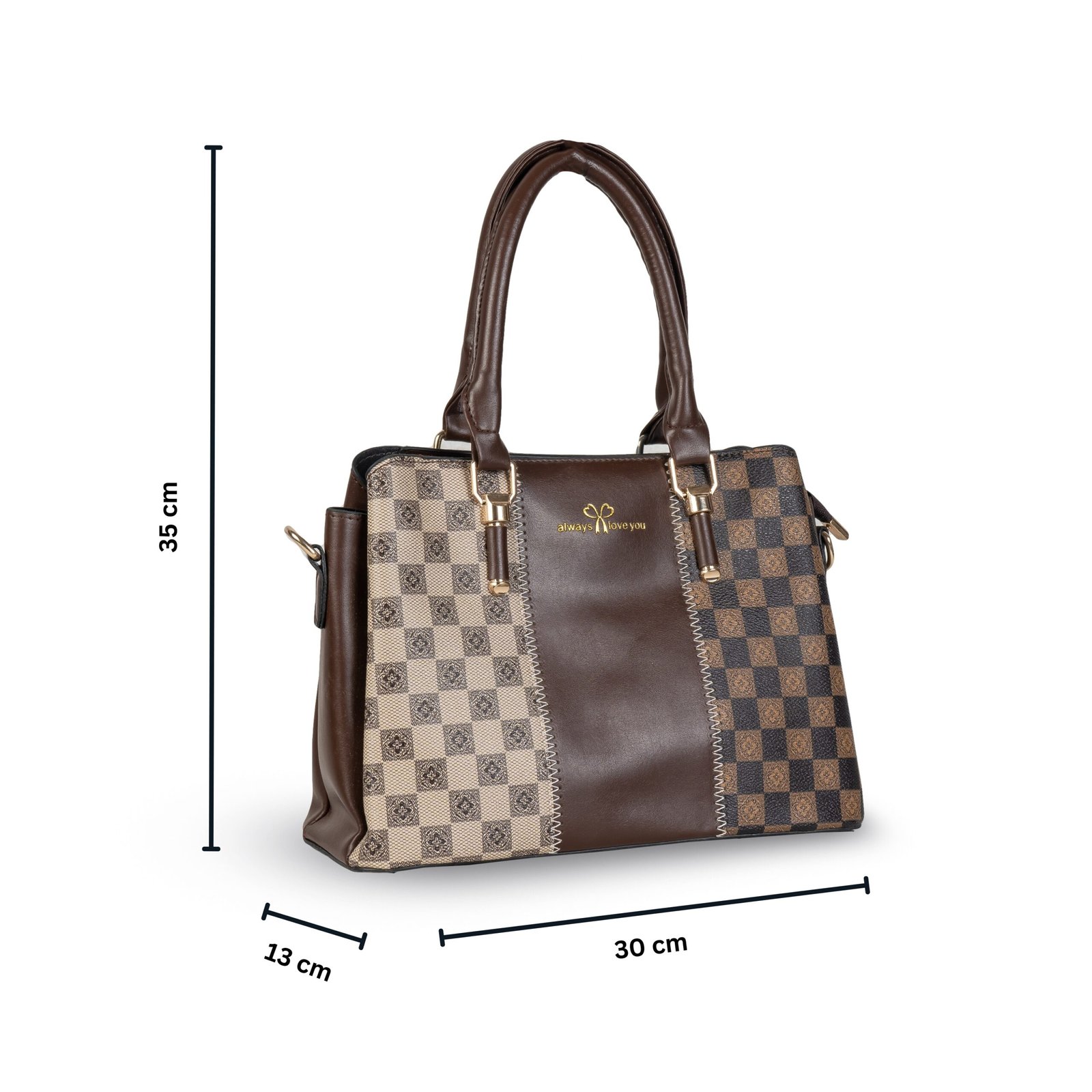 FIRSTGLOW Signature Dual-Tone Checkered Leatherette Handbag – Classic Mocha Fusion - Image 2