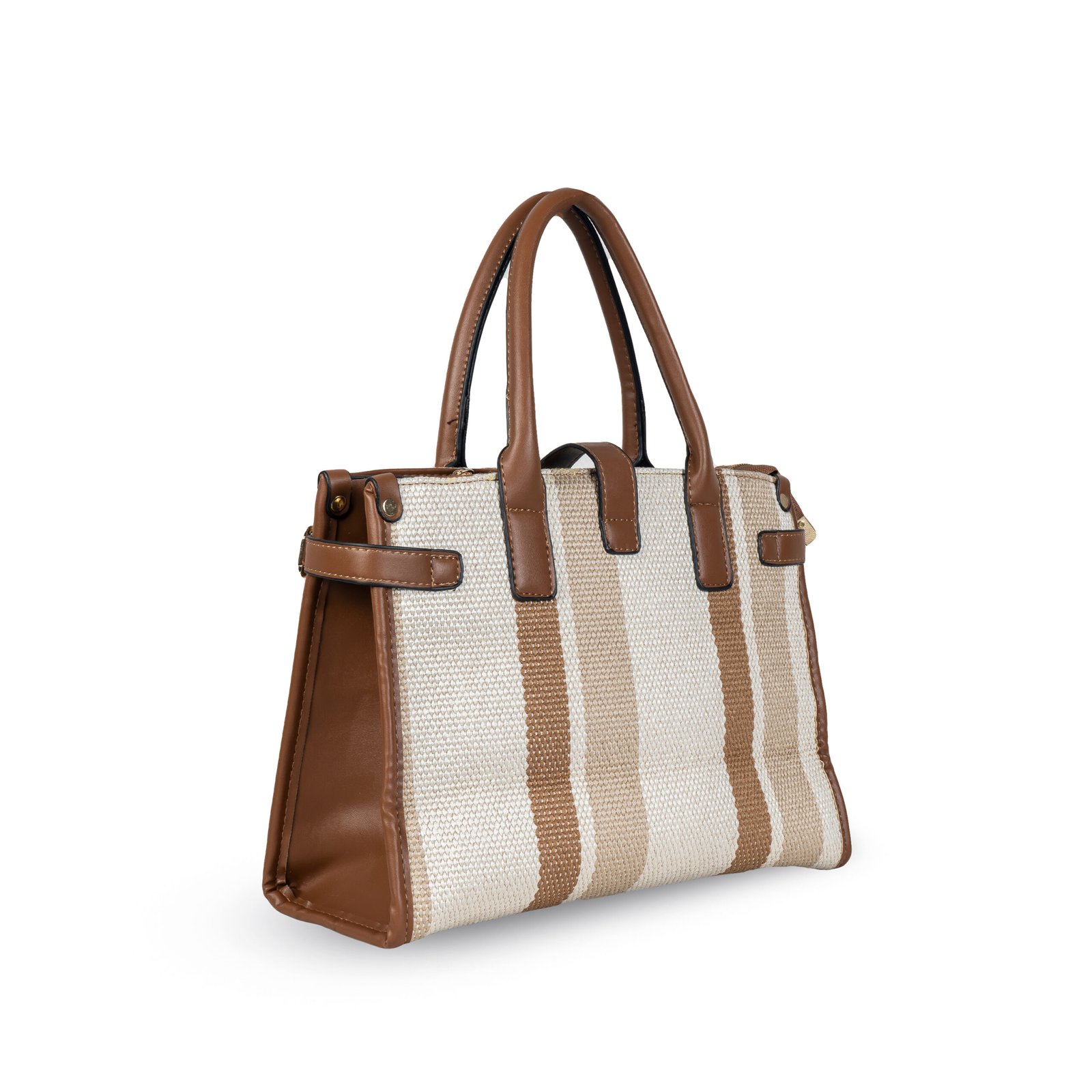FIRSTGLOW Classic Woven Texture Handbag with Premium Leatherette Trim – Caramel Sandstone