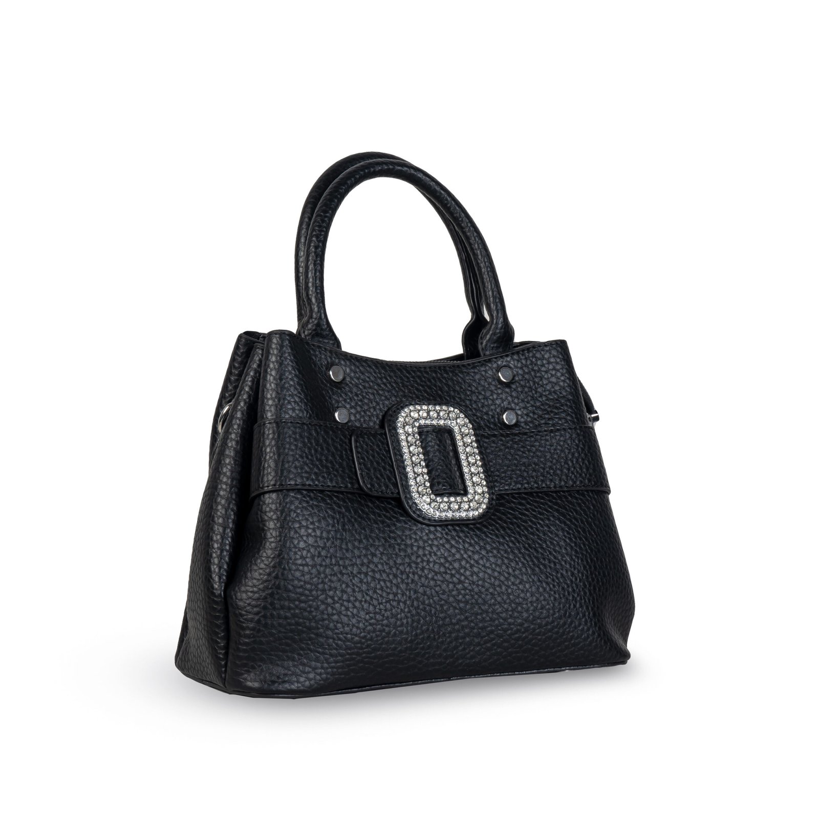 FIRSTGLOW Luxe Pebble-Texture Handbag with Crystal Buckle – Ebony Shine