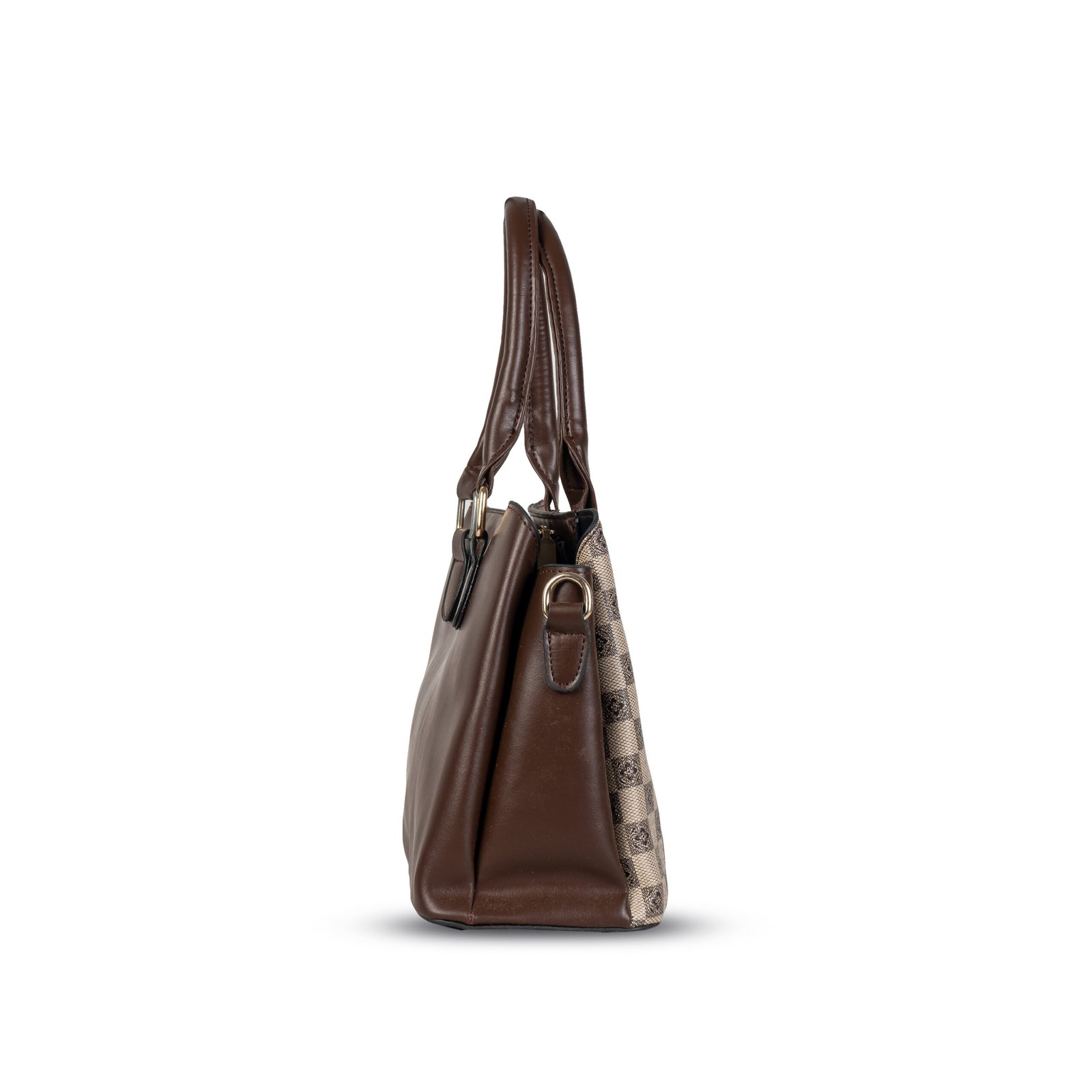 FIRSTGLOW Signature Dual-Tone Checkered Leatherette Handbag – Classic Mocha Fusion - Image 4